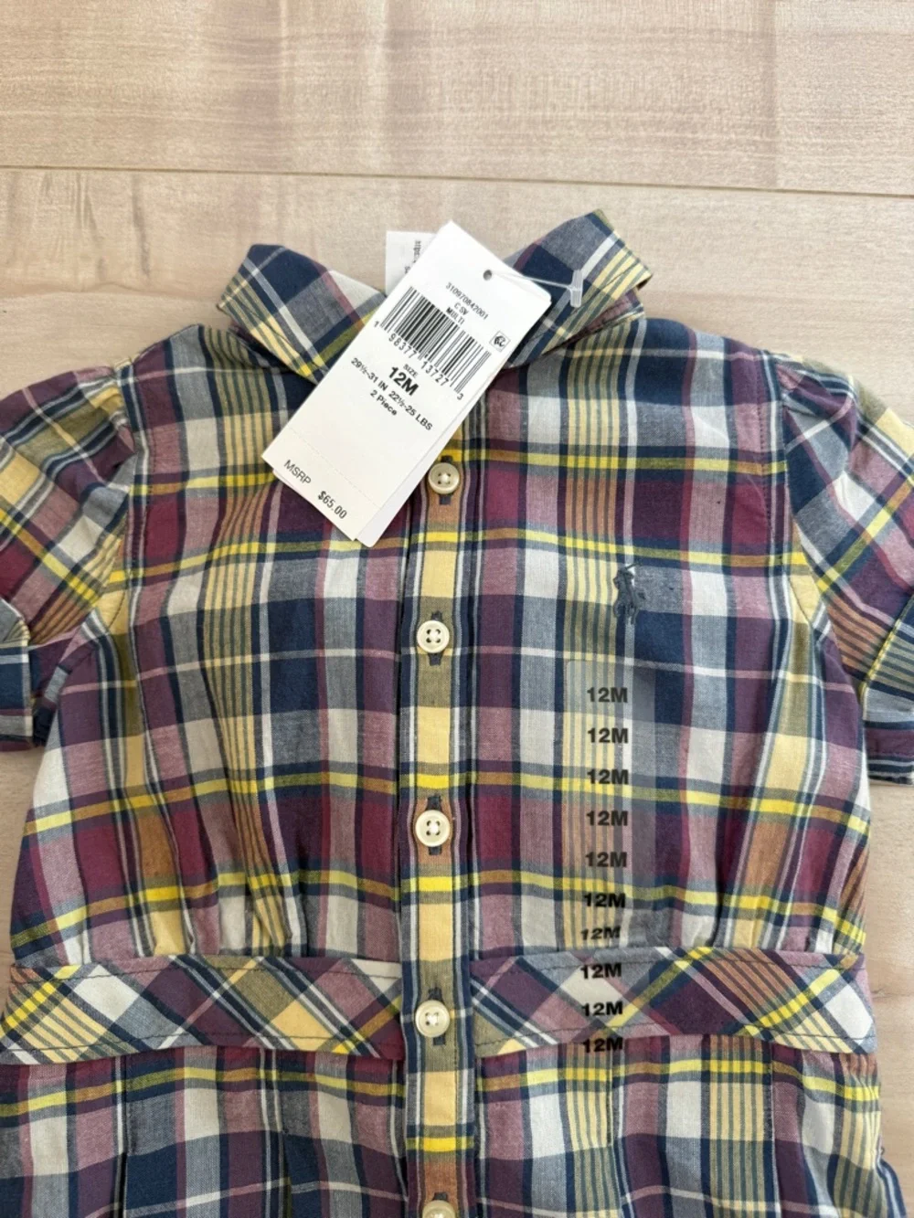 Ralph Lauren Plaid Button-Front Girls Dress in Navy, Burgundy & Yellow